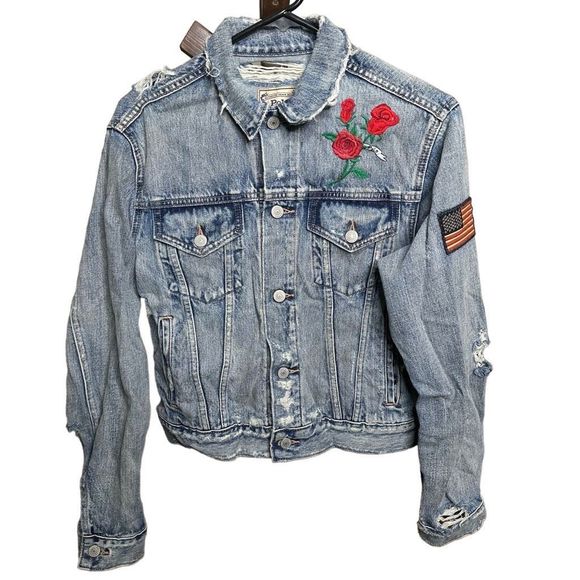 Polo Ralph Lauren Embroidered Distressed Denim Trucker Jacket Womens Small - Picture 1 of 4